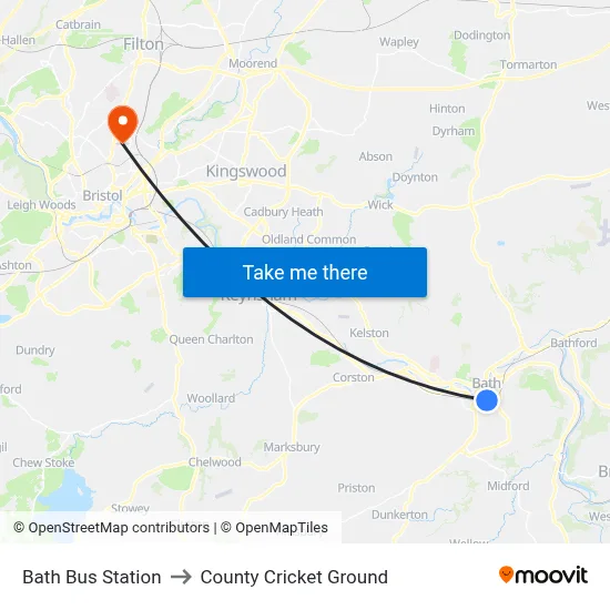 Bath Bus Station to County Cricket Ground map