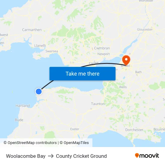 Woolacombe Bay to County Cricket Ground map