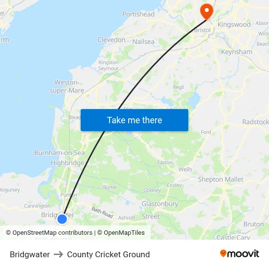 Bridgwater to County Cricket Ground map