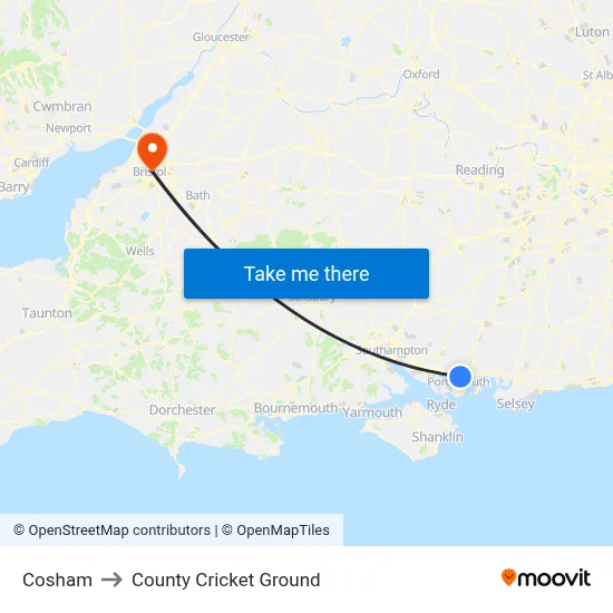 Cosham to County Cricket Ground map