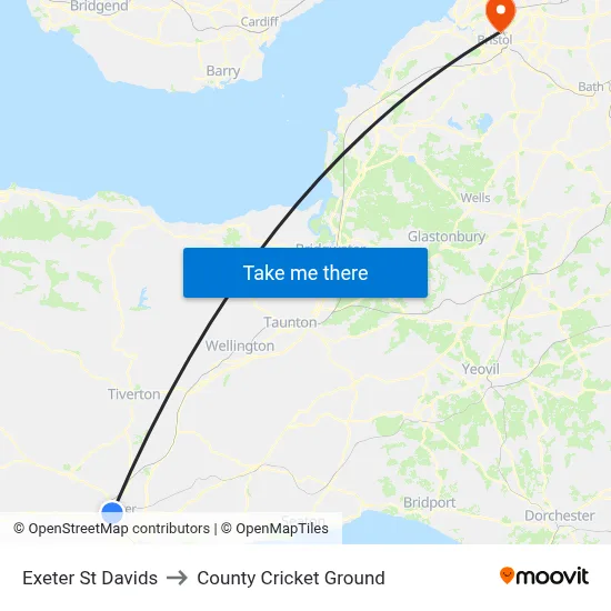 Exeter St Davids to County Cricket Ground map