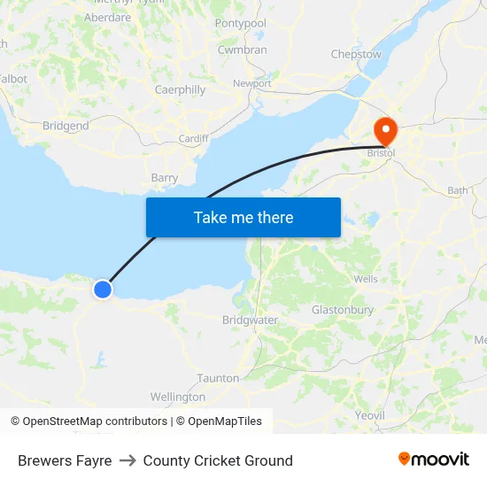 Brewers Fayre to County Cricket Ground map