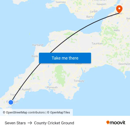 Seven Stars to County Cricket Ground map