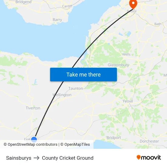 Sainsburys to County Cricket Ground map