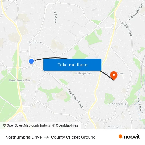 Northumbria Drive to County Cricket Ground map