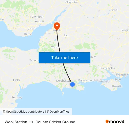 Wool Station to County Cricket Ground map