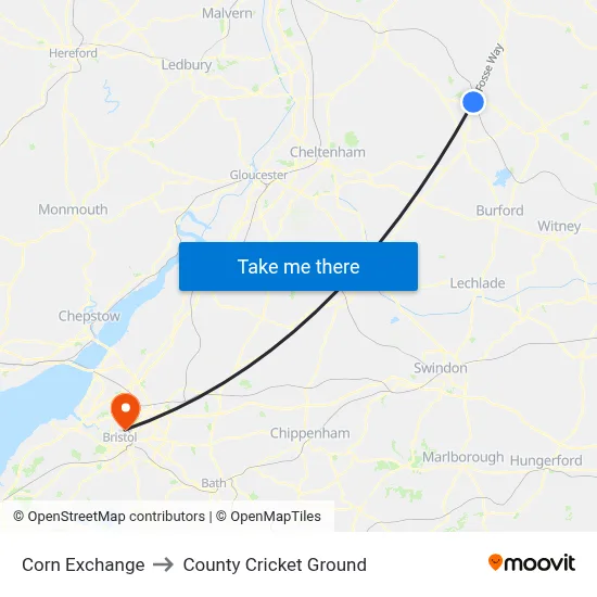 Corn Exchange to County Cricket Ground map