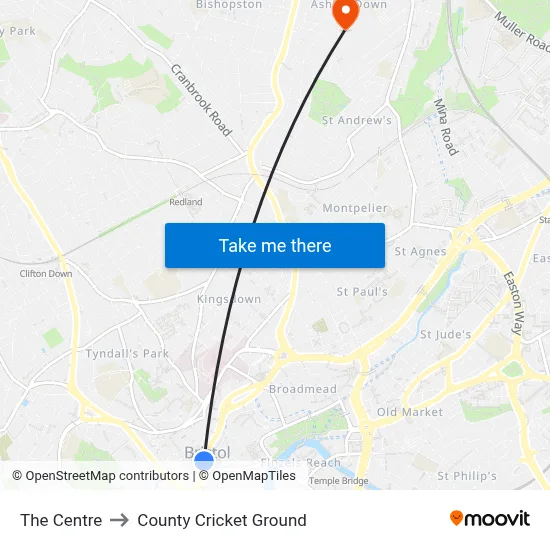 The Centre to County Cricket Ground map