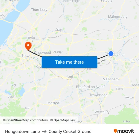 Hungerdown Lane to County Cricket Ground map