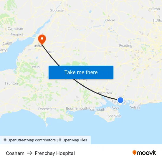 Cosham to Frenchay Hospital map