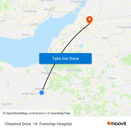 Chestnut Drive to Frenchay Hospital map