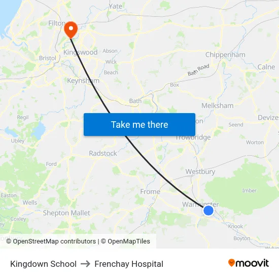 Kingdown School to Frenchay Hospital map
