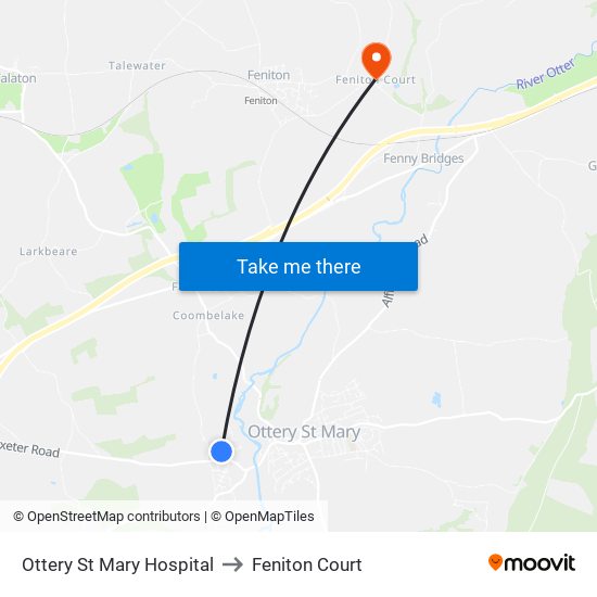 Ottery St Mary Hospital to Feniton Court map