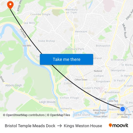 Bristol Temple Meads Dock to Kings Weston House map