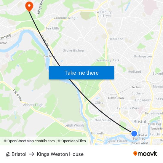 @ Bristol to Kings Weston House map