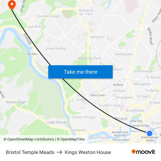 Bristol Temple Meads to Kings Weston House map