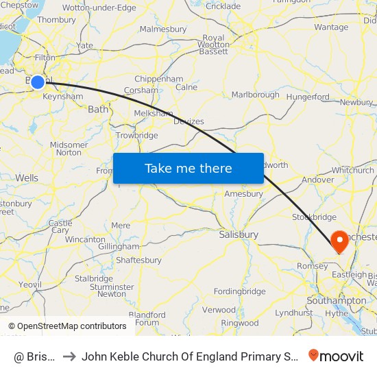 @ Bristol to John Keble Church Of England Primary School map