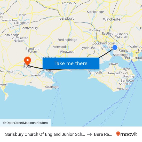 Sarisbury Church Of England Junior School to Bere Regis map