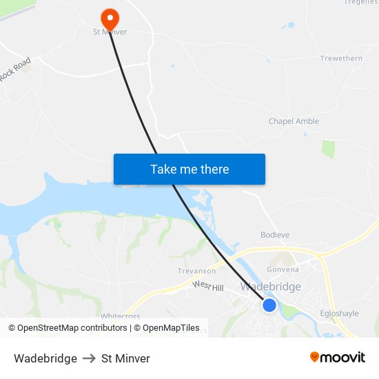 Wadebridge to St Minver map