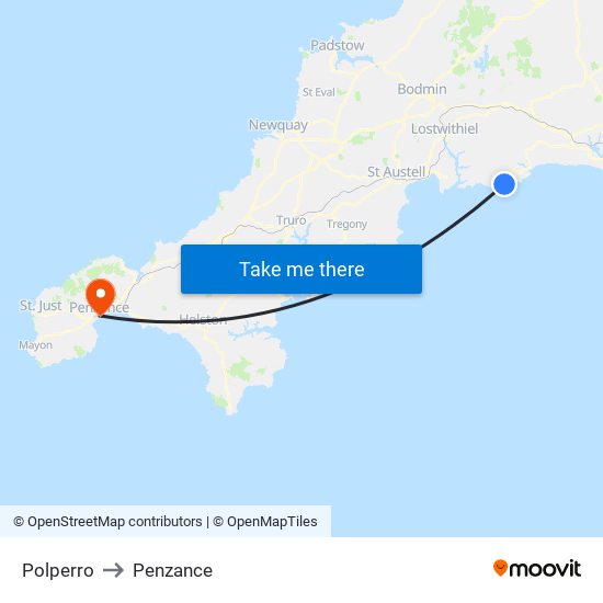 Polperro to Penzance map