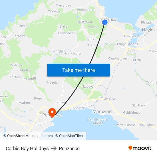 Carbis Bay Holidays to Penzance map