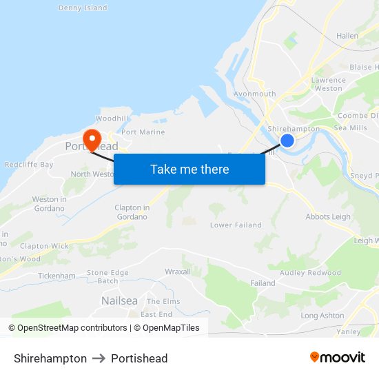 Shirehampton to Portishead map