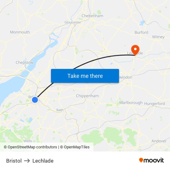 Bristol to Lechlade map