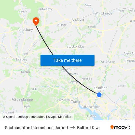 Southampton International Airport to Bulford Kiwi map