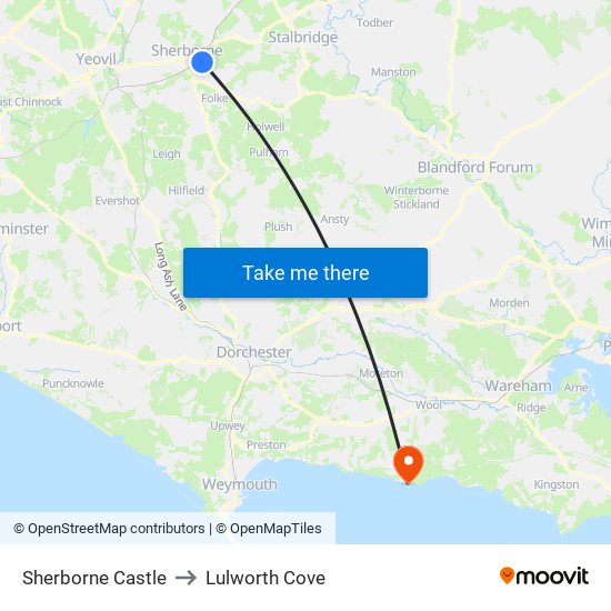 Sherborne Castle to Lulworth Cove map