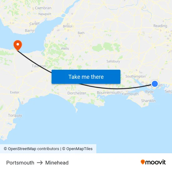 Portsmouth to Minehead map