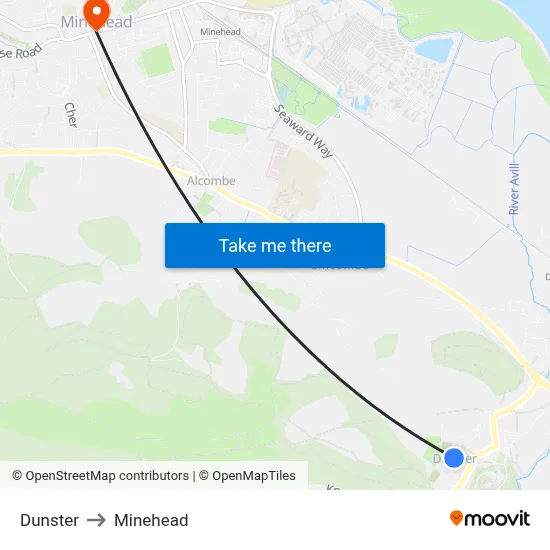 Dunster to Minehead map