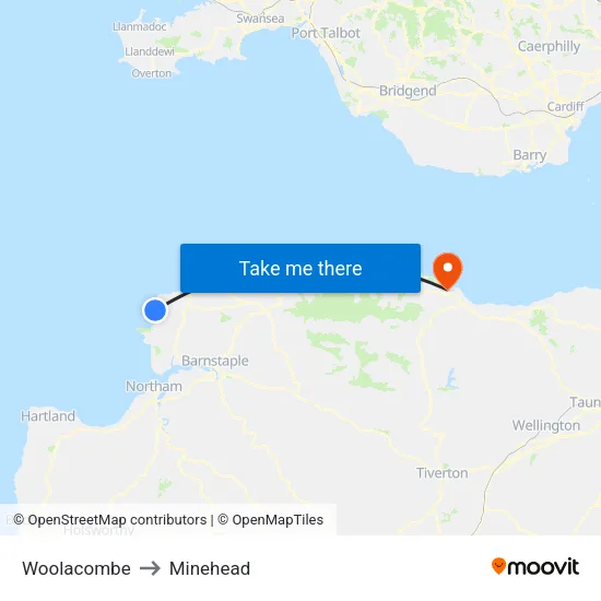 Woolacombe to Minehead map