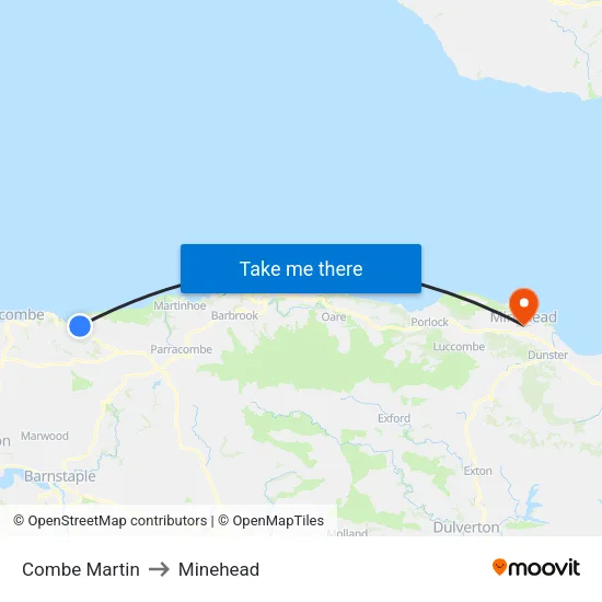 Combe Martin to Minehead map