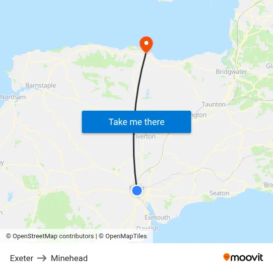Exeter to Minehead map