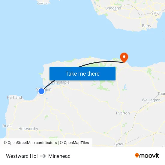 Westward Ho! to Minehead map