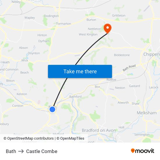 Bath to Castle Combe map