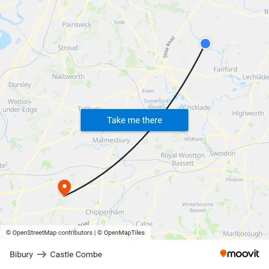 Bibury to Castle Combe map
