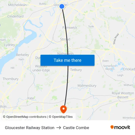 Gloucester Railway Station to Castle Combe map