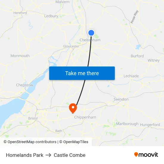 Homelands Park to Castle Combe map