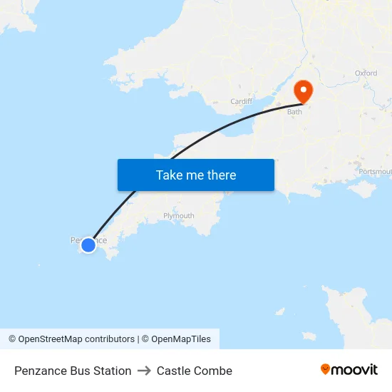 Penzance Bus Station to Castle Combe map