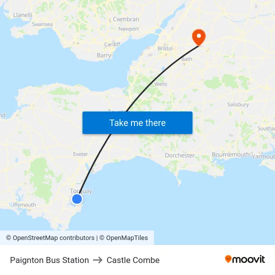 Paignton Bus Station to Castle Combe map