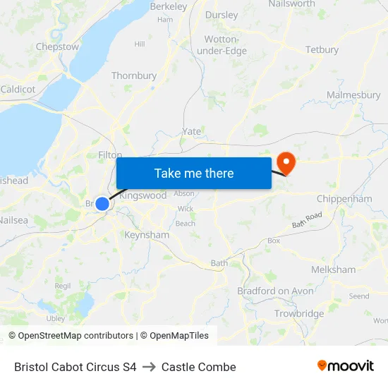 Bristol Cabot Circus S4 to Castle Combe map