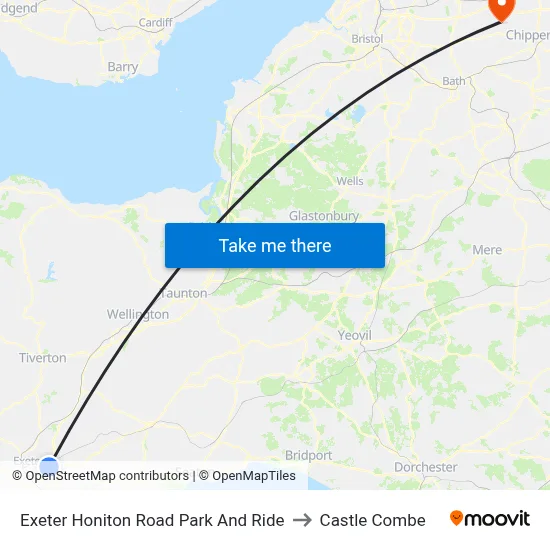 Exeter Honiton Road Park And Ride to Castle Combe map