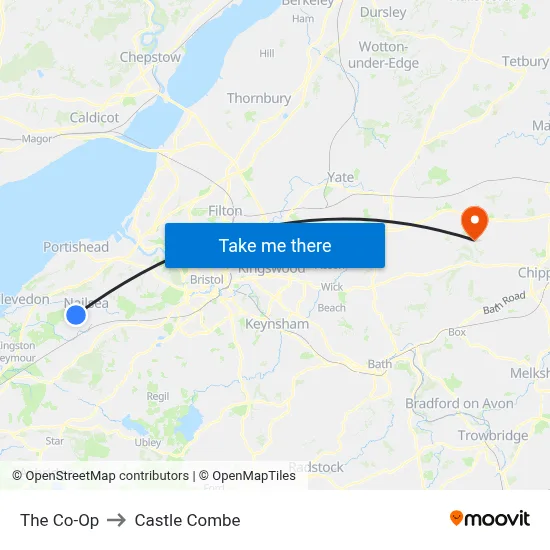The Co-Op to Castle Combe map