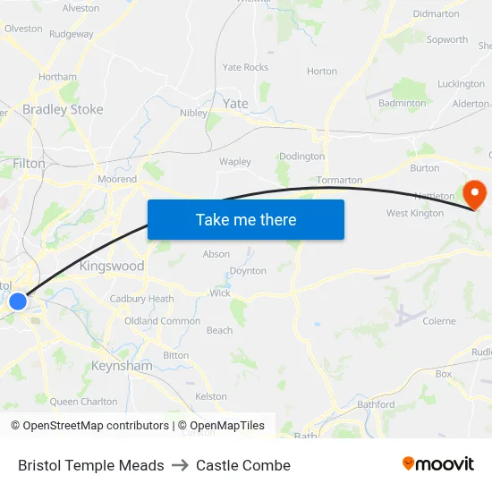 Bristol Temple Meads to Castle Combe map
