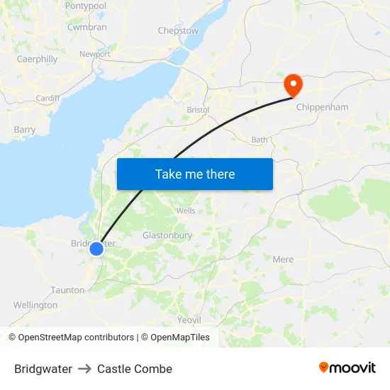 Bridgwater to Castle Combe map