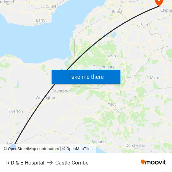 R D & E Hospital to Castle Combe map