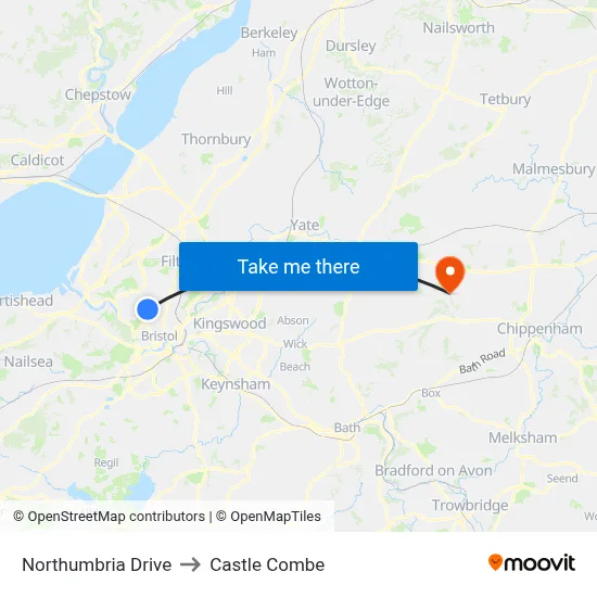 Northumbria Drive to Castle Combe map