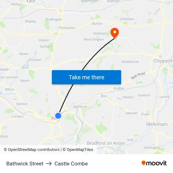 Bathwick Street to Castle Combe map
