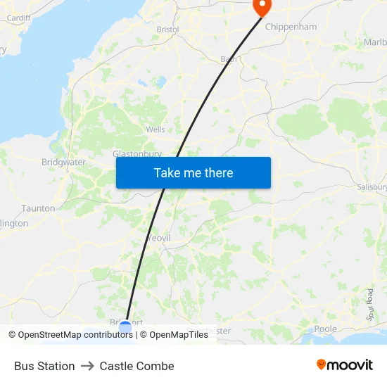 Bus Station to Castle Combe map